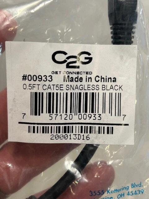 Snagless 6 inch Cat5e Black Network Ethernet Patch Cable - NEW - FAST SHIPPING - Image 2 of 2