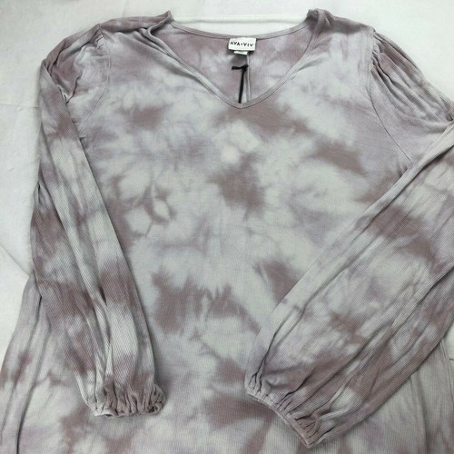 Women's Plus Size Long Sleeve Tie-Dye V-Neck Top - Ava & Viv J415 - Picture 3 of 5