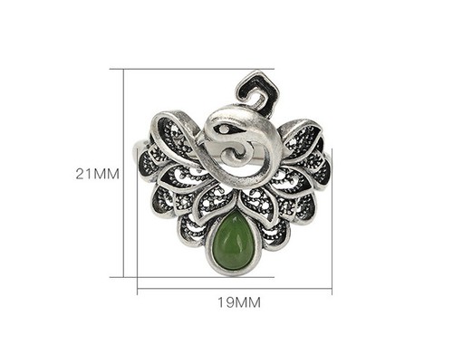 I02 Anello Fenice Creature Mitiche con Verde Giada Argento 925 Tgl 17 - 19 MM - Bild 8 von 8