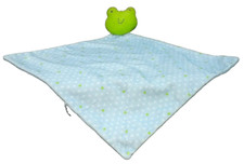 Rattle Frog Security Blanket Green Blue Infant Baby Soother Blankie White Stars