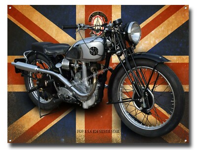 B.S.A 1939 350cc B24 SILBER STERN BLECHSCHILD - LIZENZ B.S.A PRODUKT.  &  BSA.