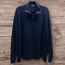 POLO RALPH LAUREN Sweater Men's XL Estate Rib 1/4 Zip Pullover Cotton Blue
