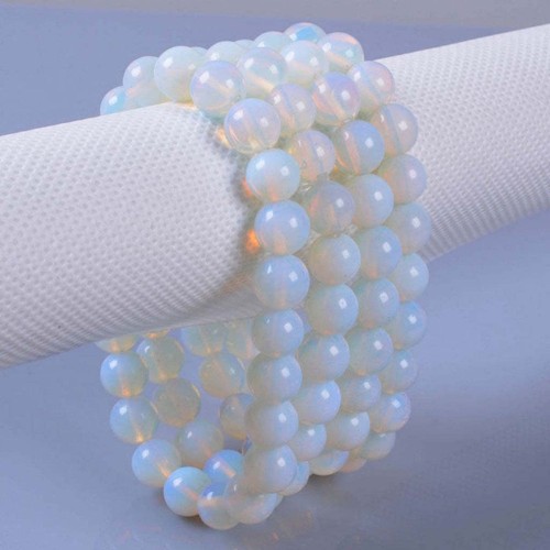 8mm Fashion white opal round gemstone beads stretchable bracelet 7.5" - Picture 4 of 6