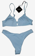 NEW ZAFUL Ribbed High Leg Underwire Bikini Swimsuit Sky Blue Size M