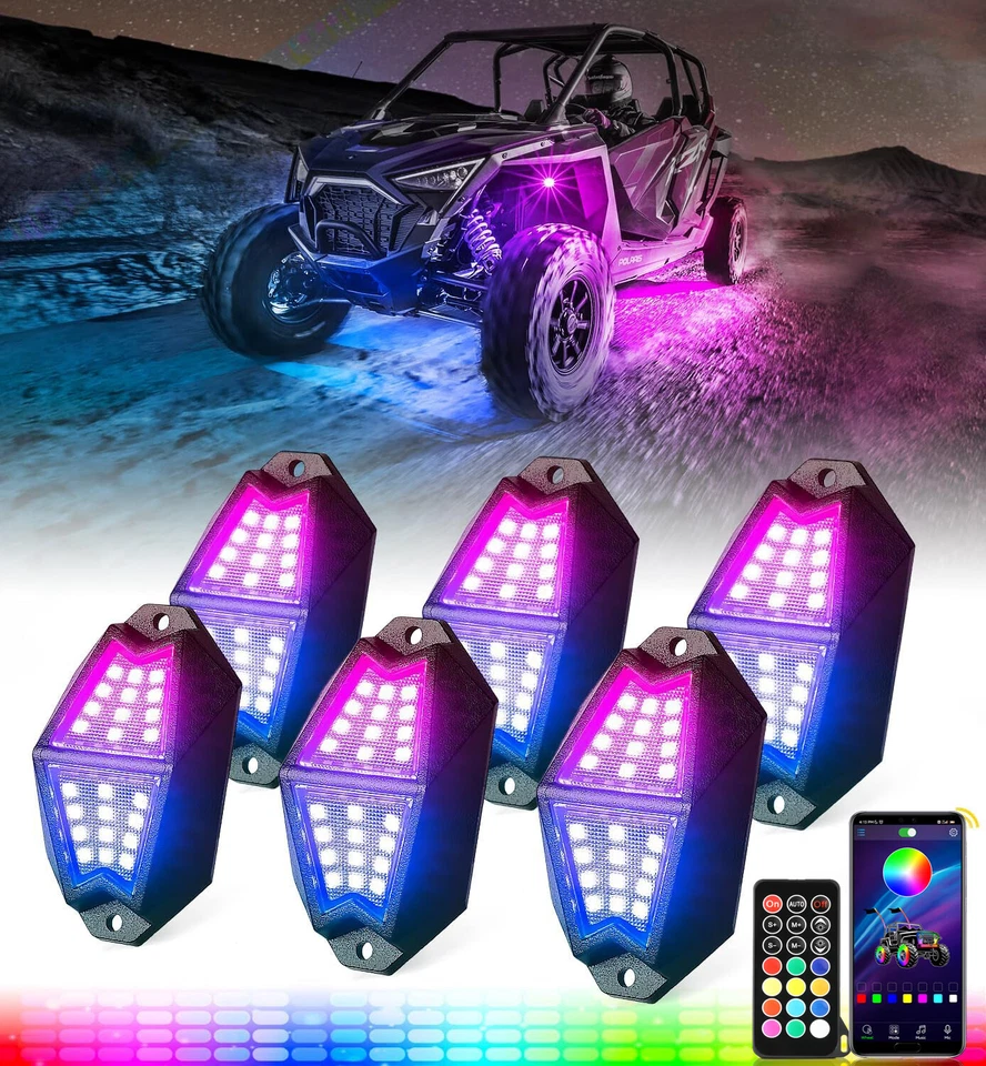 6 PIEZAS Coche Subterráneo LED RGB Luz de Roca Control Remoto y APP Todoterreno Camión UTV ATV Foto 2 de 4