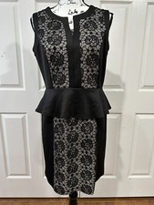 EUC-Enfocus Studio Women Peplum Sleeveless Cocktail Dress Sheath Black Size 10