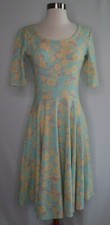 LuLaRoe Nicole Pastel Floral Pink Yellow Teal Pockets Dress Womens S USA Made