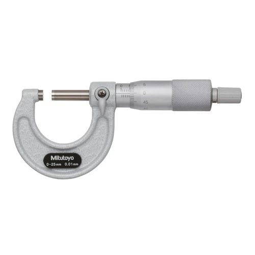 Mitutoyo 103-129 Outside Micrometer, Baked-enamel Finish, 0-25mm Range, 0.001mm