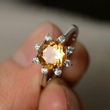 2.51ct Lab-Created Yellow Citrine Solitaire Engagement Ring 9k White Gold Plated