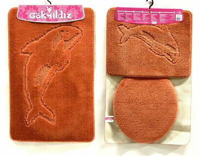 BADGARNITUR 3-TEILIG BADMATTE BAD BADTEPPICH BADVORLEGER 85 x 55cmTerracota Ohne