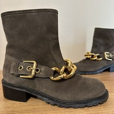 Giuseppe Zanotti Suede Chain Link Moto Boots Biker Leather Gold Brown Size 37