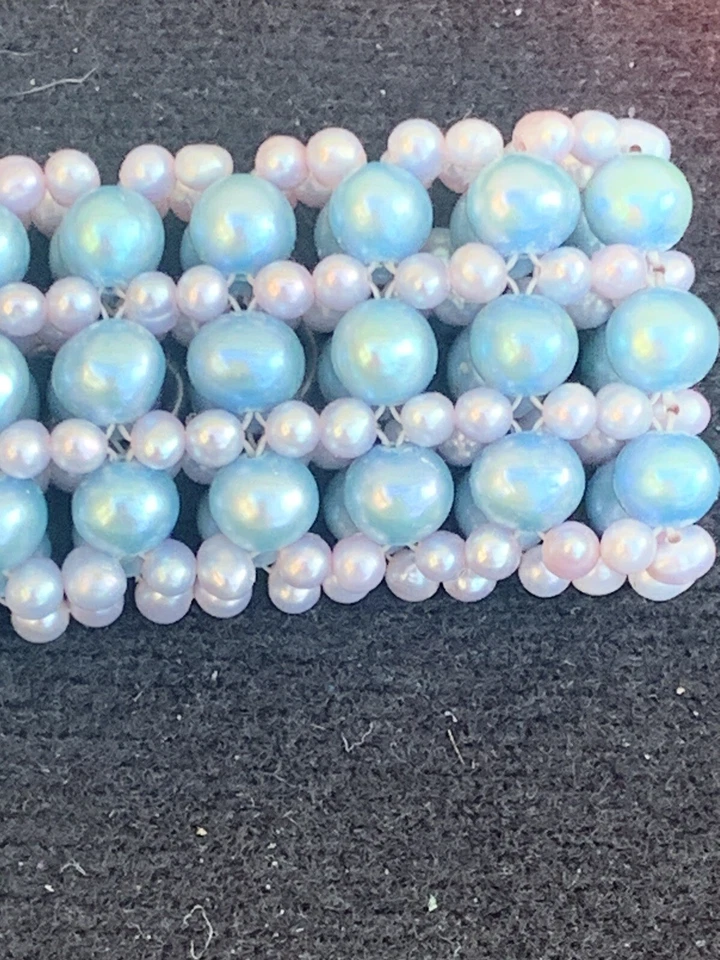 Collar Gargantilla Miguel Ases Azul Lavanda Perlas Agua Dulce Plata de Ley H4 Foto 4 de 4