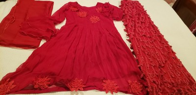 red chiffon dress pakistani