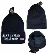TRUMP 2024 MAGA KNITTED Black Embroidered Beanie Skull Cap Hat