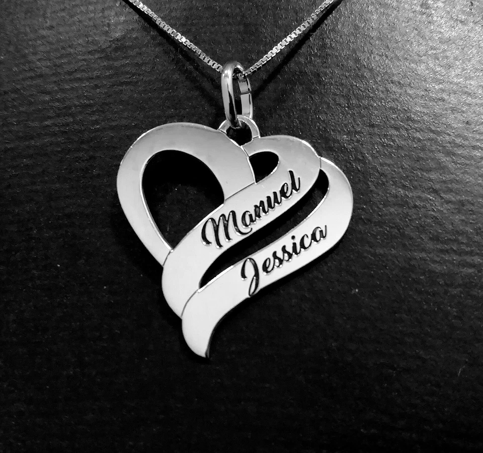 COLLANA CON CUORE PENDENTE PERSONALIZZABILE CON NOMI IN ARGENTO 925 RODIATO - Immagine 4 di 4