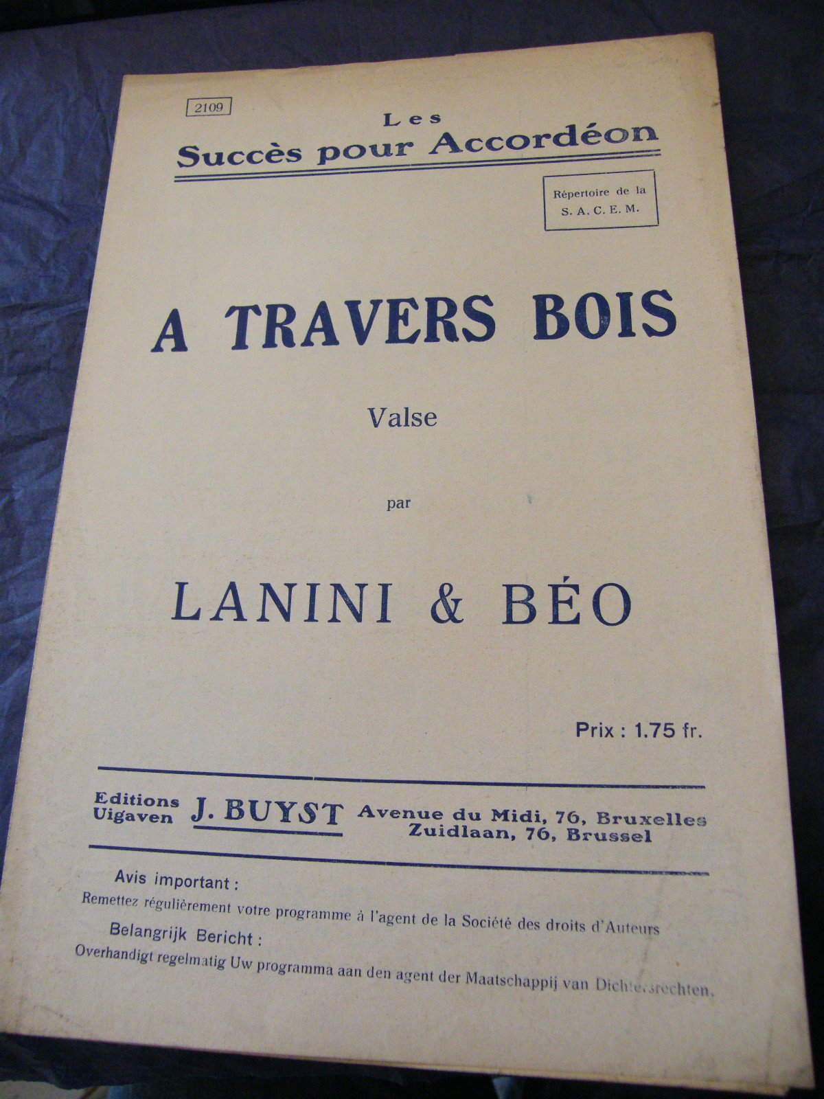 Partition A Travers Bois Lanini & Béo Music Sheet