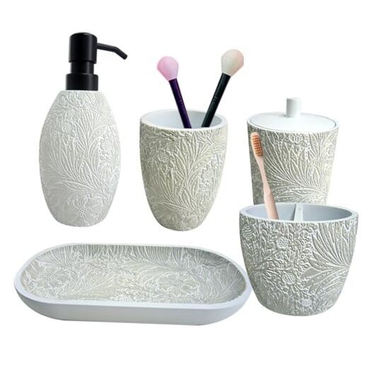 Grey Bathroom Accessories Sets, 6 Pcs-Lotion Soap Dispenser, Bathroom gray