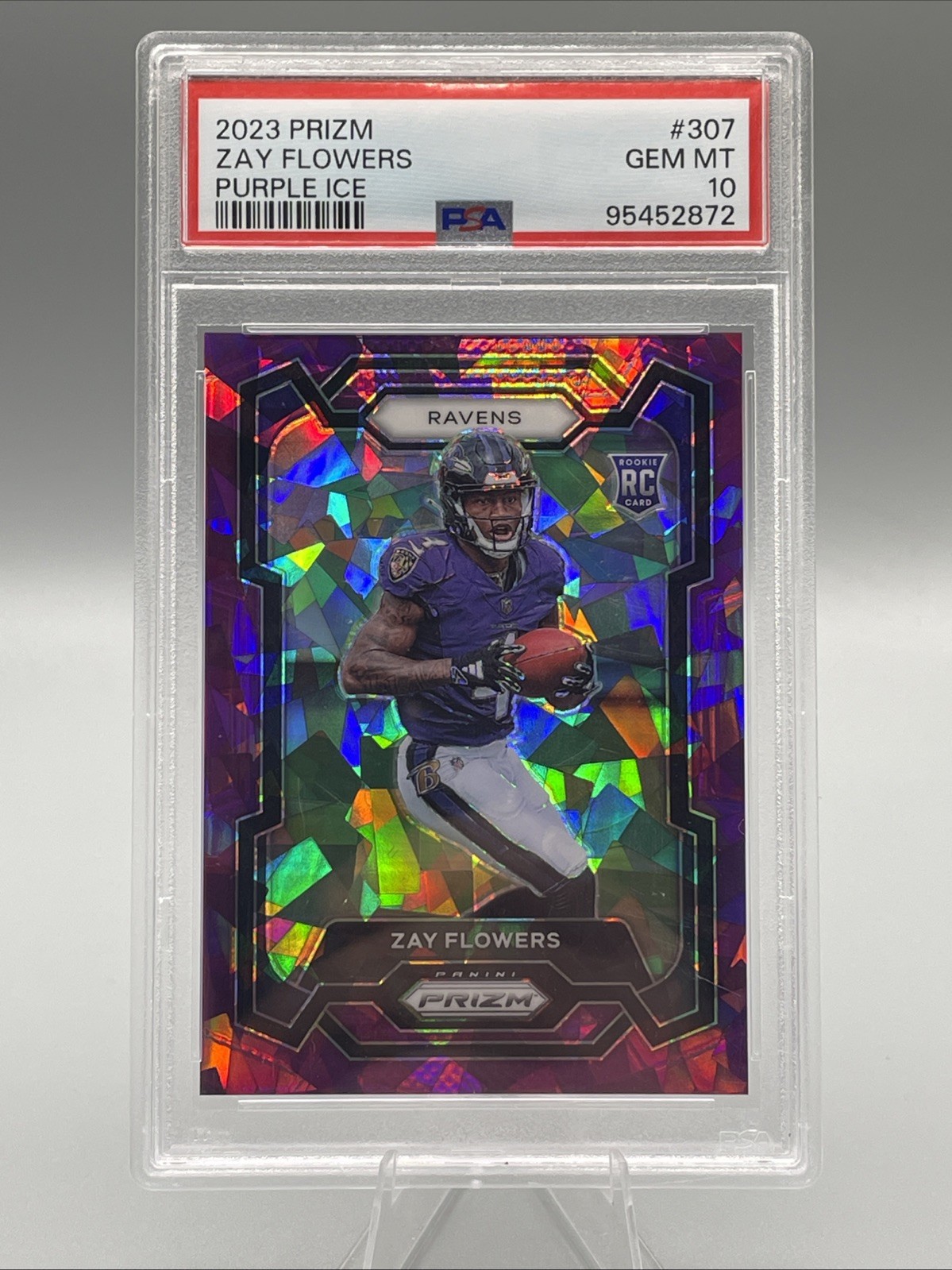 2023 Prizm Zay Flowers Rookie #307 Purple Ice Prizm RC /225 Color Match PSA 10