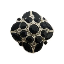 Vintage Black White Maltese Shape  Silvertone  Brooch