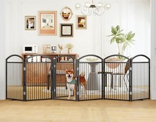 Folding Pet Fence 144" Wide, 32" Tall,Freestanding Dog Gate with Door,Black