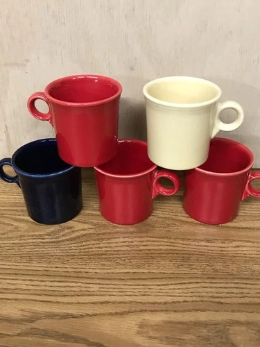 5 Fiesta Ware Colorful Coffee Mugs Cups Ring Handle Homer Laughlin USA