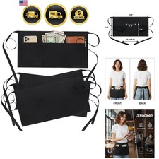 4 Pack Waitress Apron With 3 Pockets-Black Server Aprons-Waiter Short Half Wa...
