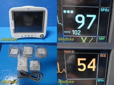 GE Dash 4000 Monitor (SpO2, ECG, NBP) W/ Battery & NEW Leads IBP HW Only ~ 38273