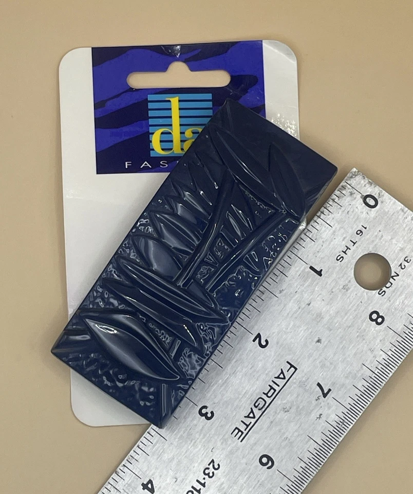 "Nuevo pasador de pelo grueso rectangular azul marino europeo con diseño de hoja natural 3,5""" Foto 4 de 4