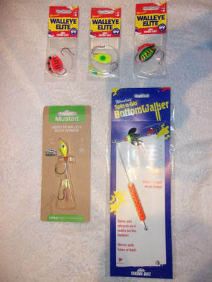 Lot of 5 Worden's Walleye & Bottom Walker Mustad Walleye Death Spinner New!!!