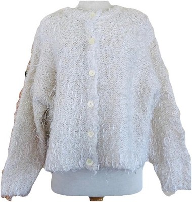 Jacque & KoKo 18 20 1X Funky Furry Cropped White Mohair Art Cardigan Sweater