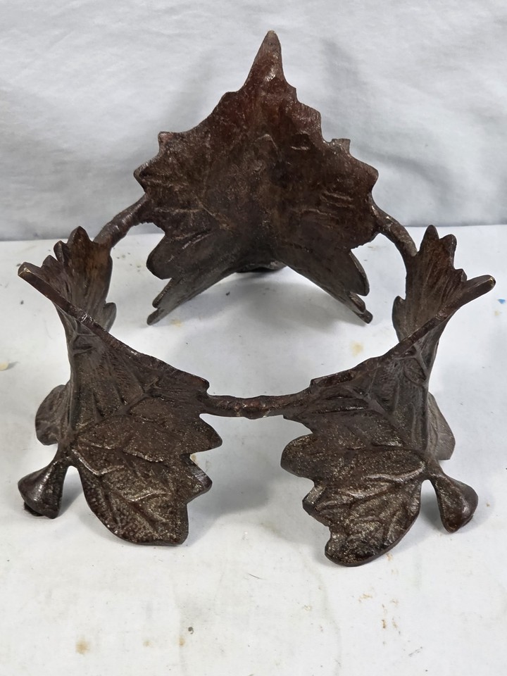 Free Fall Cast Vintage Cast Metal Triple Maple Leaf Flower Pot Holder Planter Fall ...