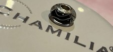 Genuine Chamilia 925 Sterling Italian Murano Glass Art Black Swirl  Retired