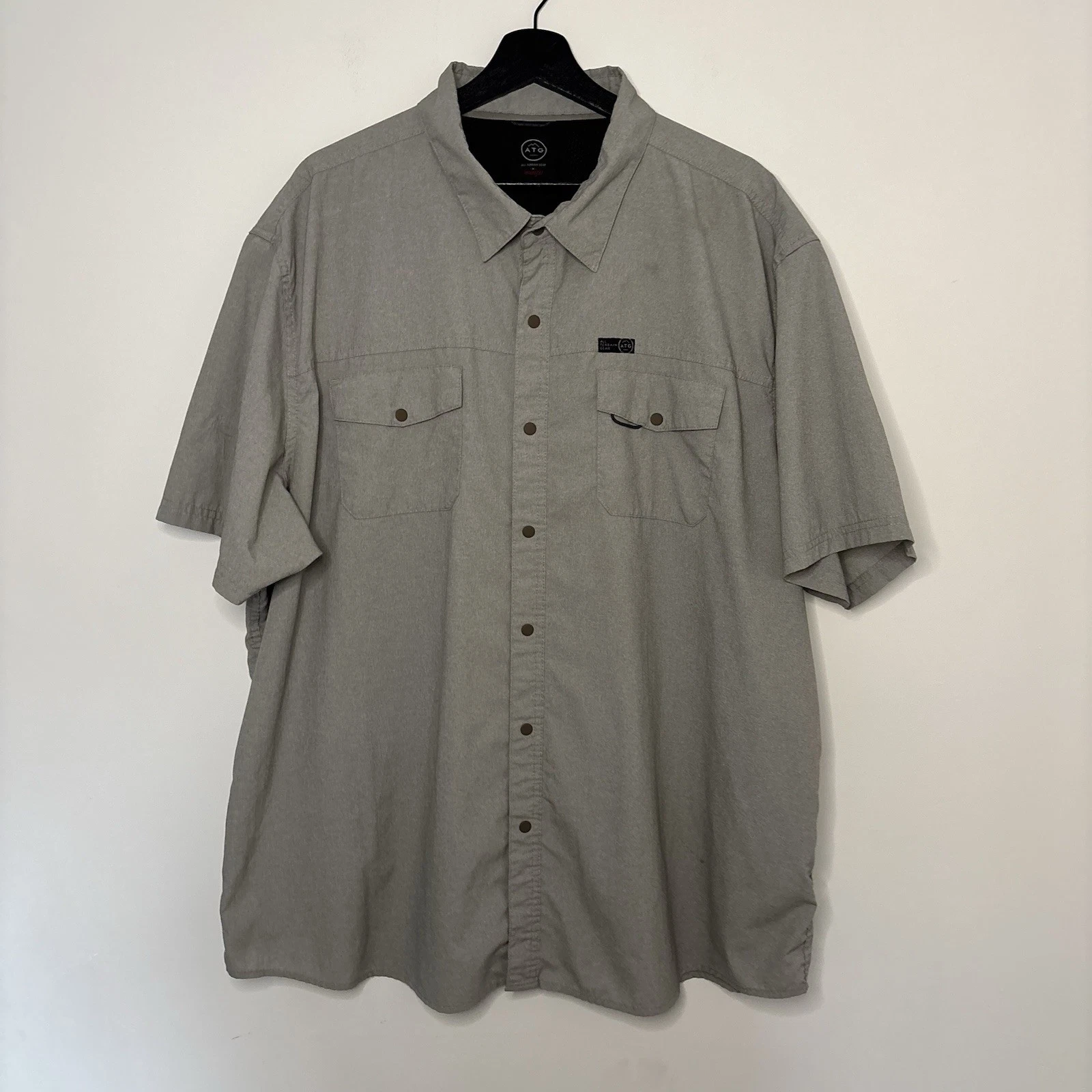 Wrangler ATG Shirt Mens 3XL Beige Short Sleeve Button Up Outdoor Hiking Utility