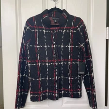Adrienne Vittadini button black white red button sweater NWT Medium wool blend
