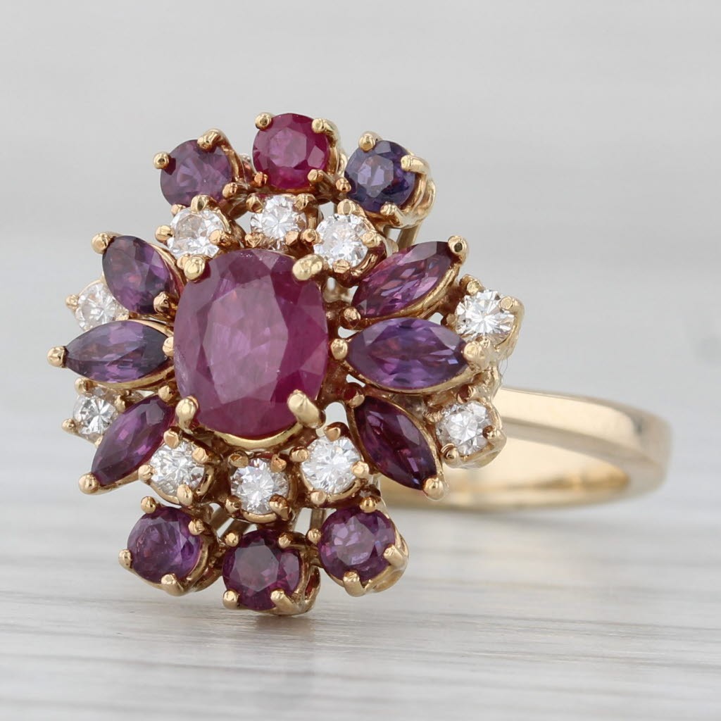 2.16ctw Ruby Diamond Cluster Cocktail Ring 14k Ye… - image 1