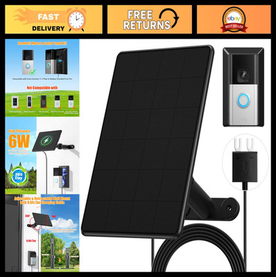 Solar Charger for Ring Video Doorbell 3/4, Waterproof 6W Panel, 10ft Cable, Adju