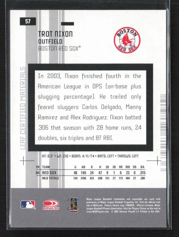 2005 Leaf Certified Materials #57 Trot Nixon - Image 2 of 2