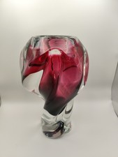 MCM Josef Hospodka Chribska Czech Art Glass Vase - Cranberry Red Twist - 1960s