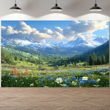 1pc Versatile Spring-Themed Blooming Flowers Mountain Scenery Backdrop - Durab