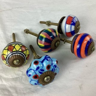 Hand Painted Ceramic Drawer Knobs Brass Fittings Set of 5 CP#8683