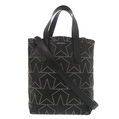 AUTHENTIC JIMMY CHOO Sofia star studs Black Leather 2way Tote Bag