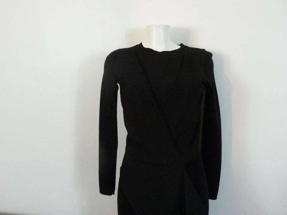 🌼 Robe Noir Droite Bi Matière avec Drapé à Manches Longues- Taille 34- IKKS - Photo 4/4