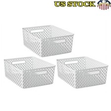 Medium Storage Baskets Set of 3 Decorative W/ Handles Home Organization New
