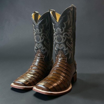 Mens Caiman Alligator Skin Boots. Brown Leather Cowboy Boots. Botas Vaquero Cafe