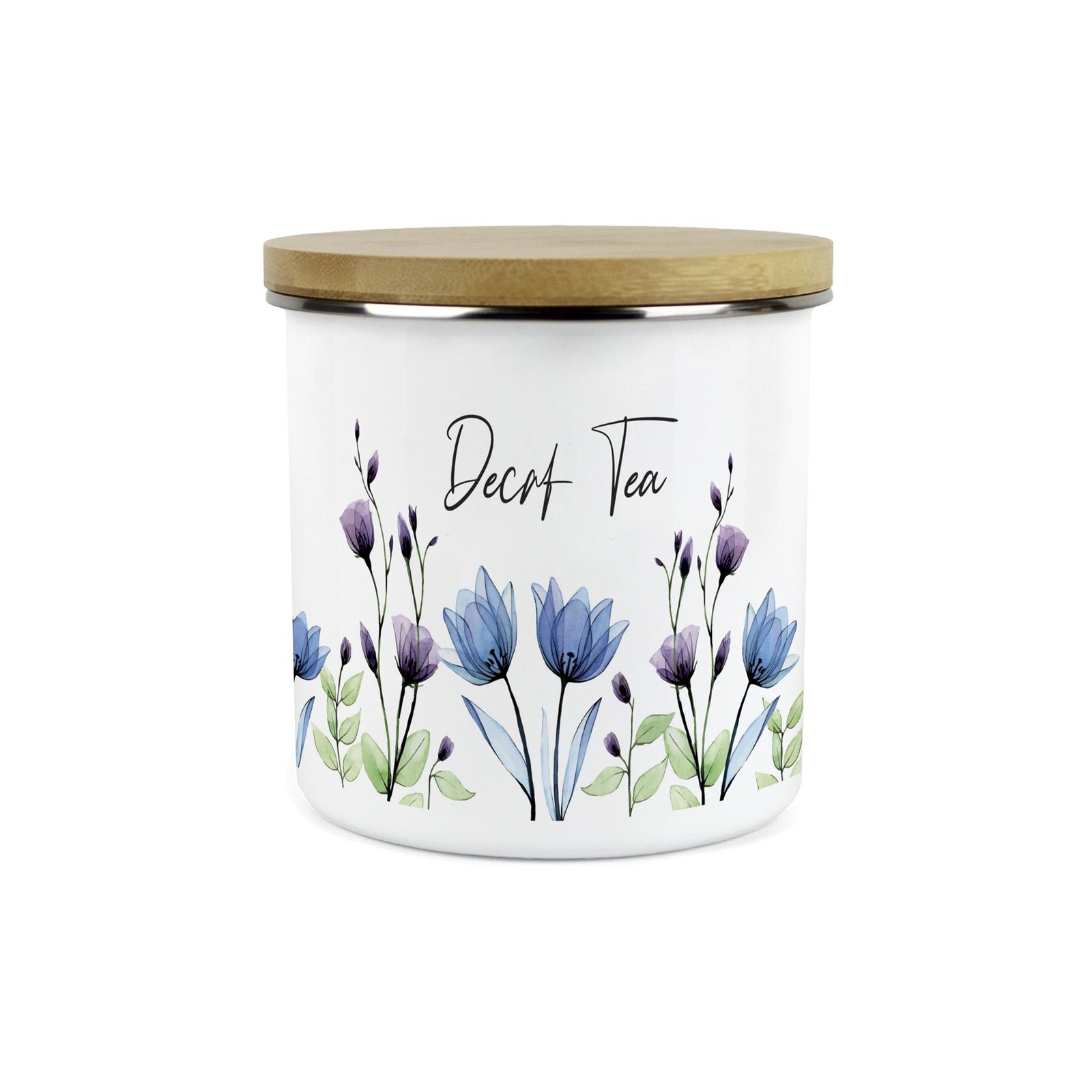 B&Q -  Blooming Lovely Flowers Decaf Tea CanisterPurple Floral Homewares Gifts1.2L Enamel Hot Drinks/food Kitchen Storage Container - Image 2