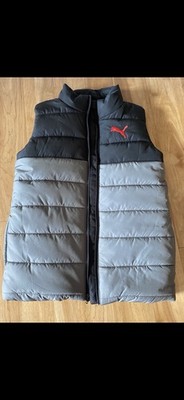 PUMA Kids Puffer Vest Black Gray Lightweight Sleeveless Jacket Size M