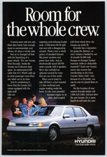 1988 Hyundai Sonata Vintage Print Ad Room for the Whole Crew Man Cave Art