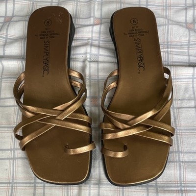 Simply Basic Women's Bronze Strappy Slip-On Comfort Sandals Synthetic Size 8