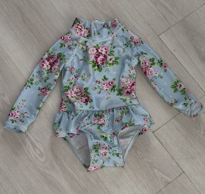 Baby Girls Flap Happy Rash Guard Swimsuit Long Sleeve Swimwear 1pc 18mo