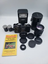 Yashica FX-D Quartz 35mm Film SLR Bundle With Lenses Flash Tested Working